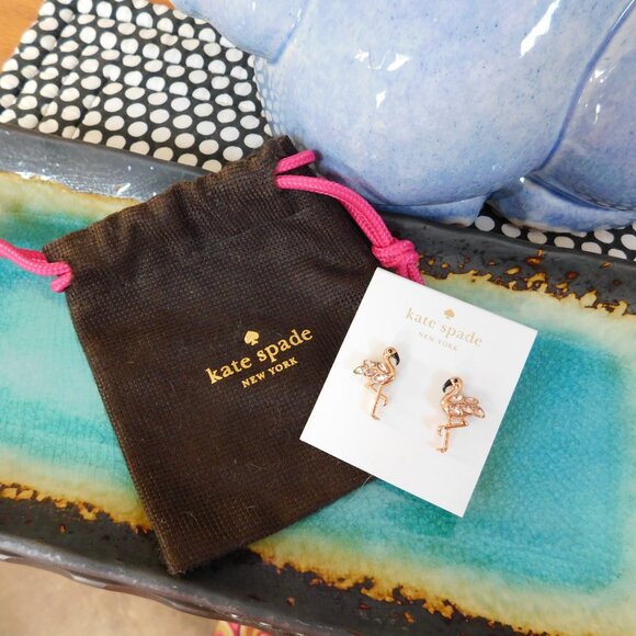 New kate spade NY Bird’s the Word rose gold, pink glass stone flamingo earrings - Picture 4 of 16